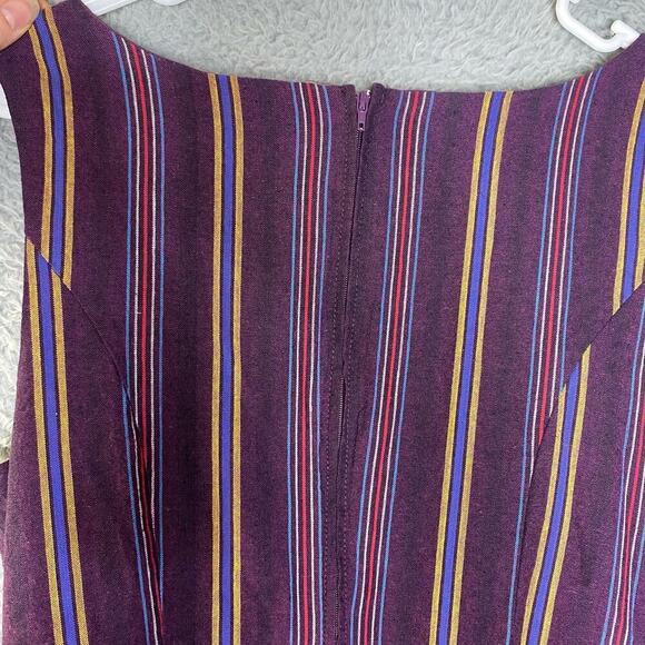 Modcloth womens Aline purple striped knee length dress belted round neck M - Picture 6 of 10